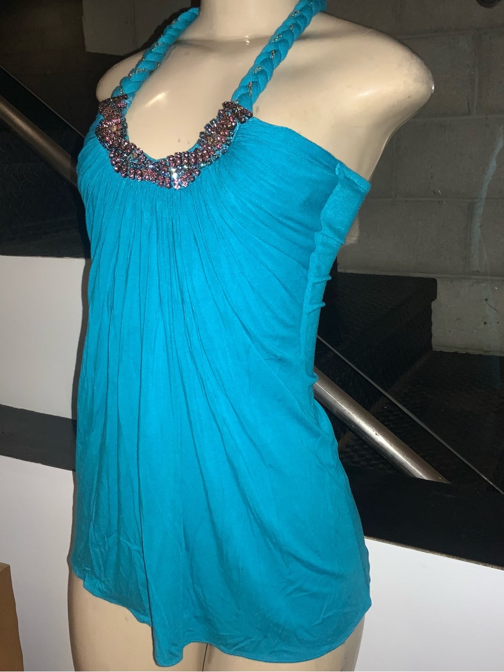 Sky blue bling halter top new sz s